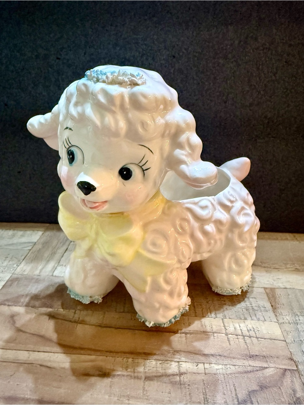 Vintage 1961 Relpo Lamb Planter Spaghetti Trim Kitsch Nursery Decor Japan Samson